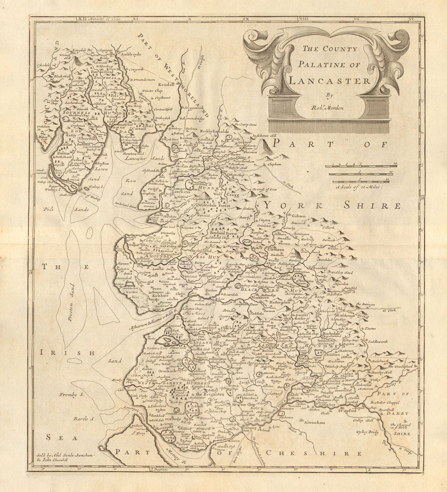 Lancashire. 'THE COUNTY PALATINE OF LANCASTER' by ROBERT MORDEN 1772 old map